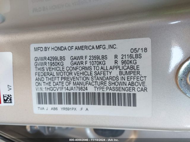 Photo 8 VIN: 1HGCV1F14JA179824 - HONDA ACCORD 