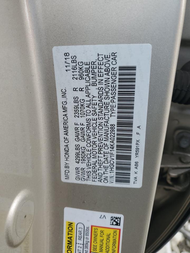 Photo 11 VIN: 1HGCV1F14KA022988 - HONDA ACCORD 