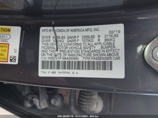 Photo 8 VIN: 1HGCV1F14KA053643 - HONDA ACCORD 