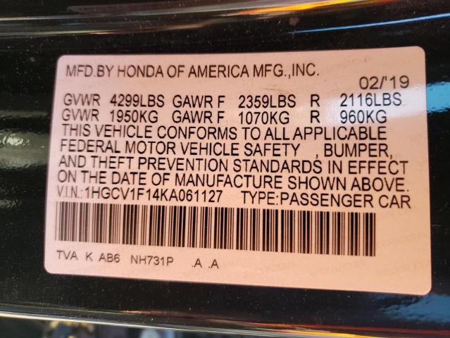 Photo 9 VIN: 1HGCV1F14KA061127 - HONDA ACCORD LX 