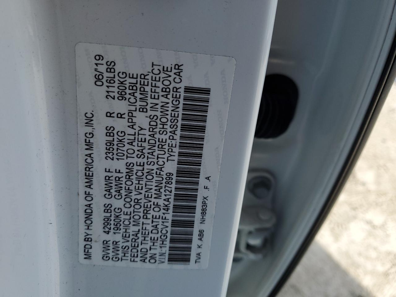 Photo 11 VIN: 1HGCV1F14KA127899 - HONDA ACCORD 