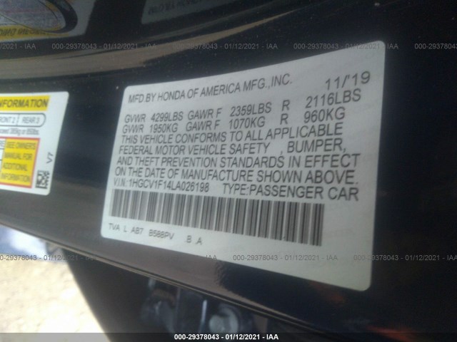 Photo 8 VIN: 1HGCV1F14LA026198 - HONDA ACCORD SEDAN 