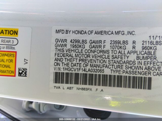 Photo 8 VIN: 1HGCV1F14LA032065 - HONDA ACCORD SEDAN 