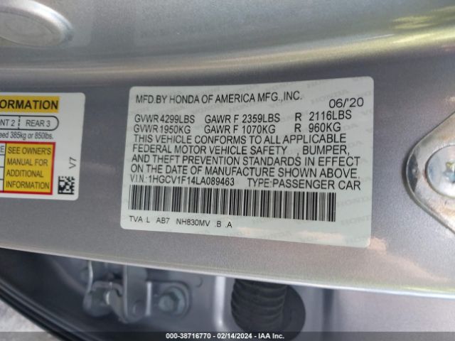 Photo 8 VIN: 1HGCV1F14LA089463 - HONDA ACCORD 