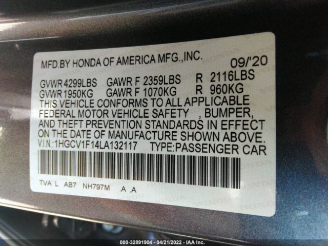 Photo 8 VIN: 1HGCV1F14LA132117 - HONDA ACCORD SEDAN 