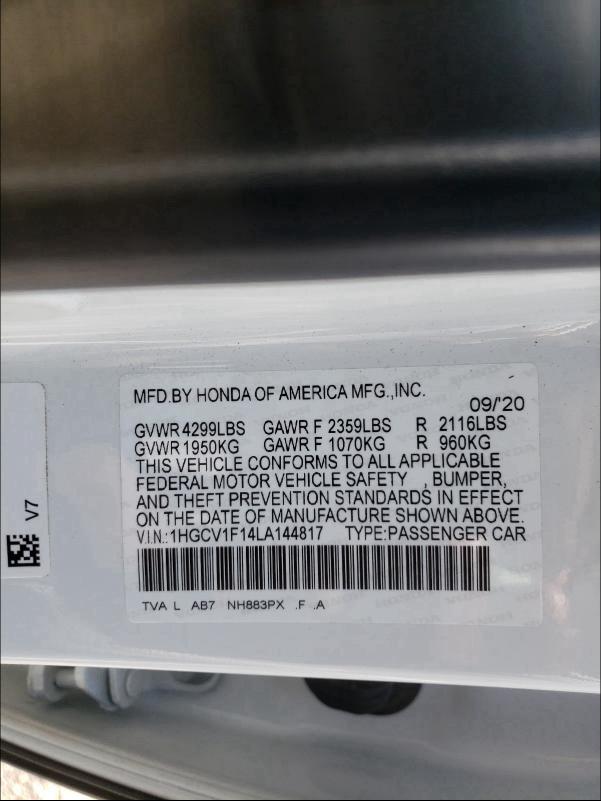 Photo 9 VIN: 1HGCV1F14LA144817 - HONDA ACCORD LX 