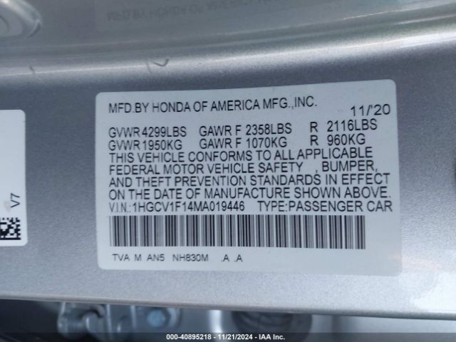 Photo 8 VIN: 1HGCV1F14MA019446 - HONDA ACCORD 