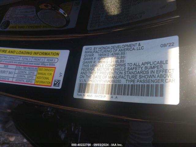 Photo 8 VIN: 1HGCV1F14NA069250 - HONDA ACCORD 