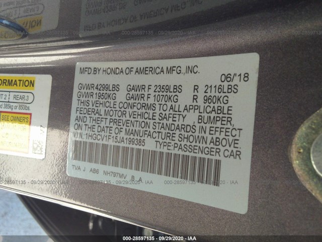 Photo 8 VIN: 1HGCV1F15JA199385 - HONDA ACCORD SEDAN 