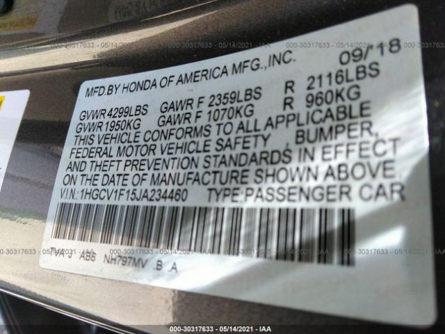 Photo 8 VIN: 1HGCV1F15JA234460 - HONDA ACCORD SEDAN 