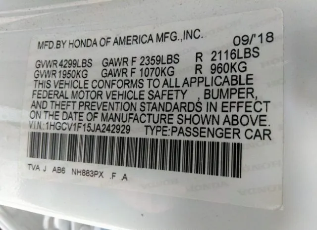 Photo 8 VIN: 1HGCV1F15JA242929 - HONDA ACCORD SEDAN 