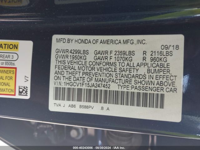 Photo 8 VIN: 1HGCV1F15JA247452 - HONDA ACCORD 