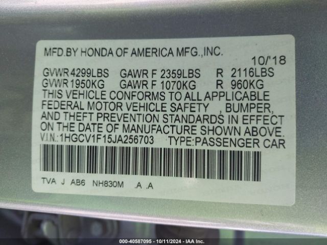 Photo 8 VIN: 1HGCV1F15JA256703 - HONDA ACCORD 