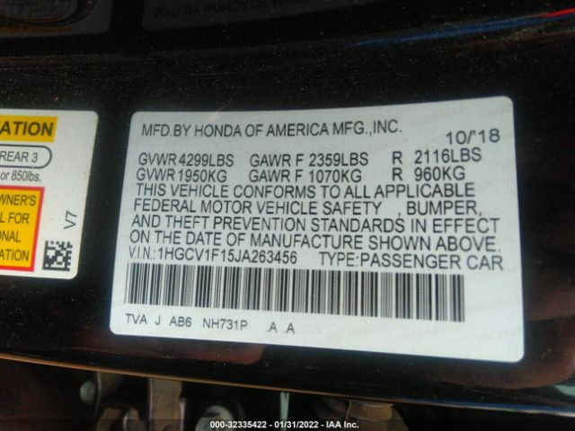 Photo 8 VIN: 1HGCV1F15JA263456 - HONDA ACCORD SEDAN 