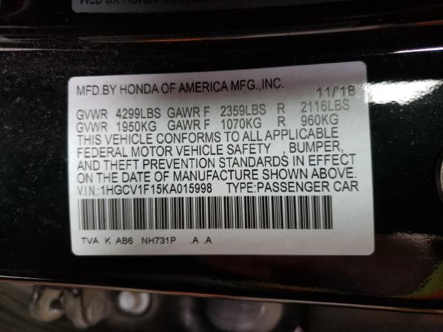 Photo 9 VIN: 1HGCV1F15KA015998 - HONDA ACCORD LX 