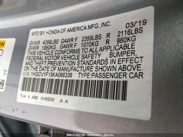 Photo 8 VIN: 1HGCV1F15KA066336 - HONDA ACCORD SEDAN 