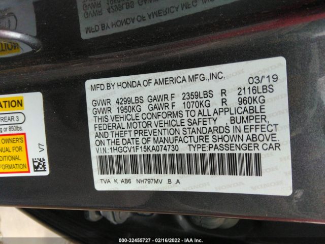 Photo 8 VIN: 1HGCV1F15KA074730 - HONDA ACCORD SEDAN 