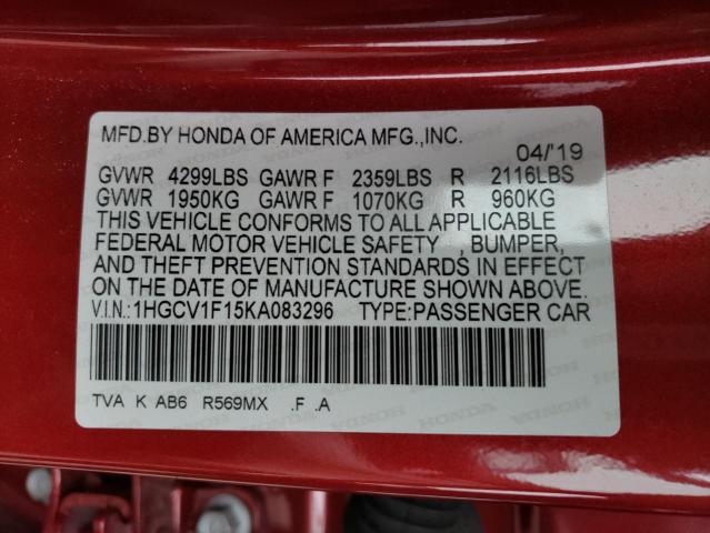 Photo 11 VIN: 1HGCV1F15KA083296 - HONDA ACCORD LX 