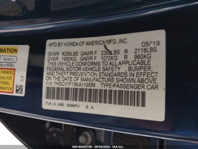 Photo 8 VIN: 1HGCV1F15KA110559 - HONDA ACCORD 