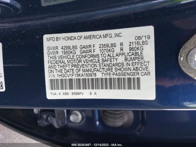 Photo 8 VIN: 1HGCV1F15KA150978 - HONDA ACCORD 