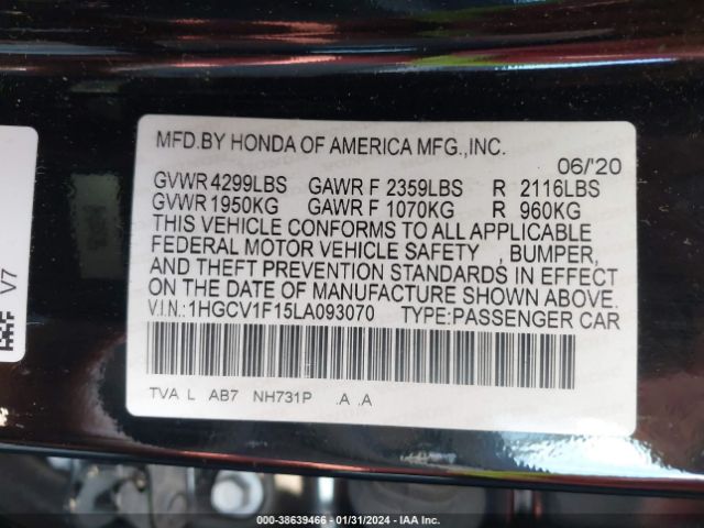 Photo 8 VIN: 1HGCV1F15LA093070 - HONDA ACCORD 