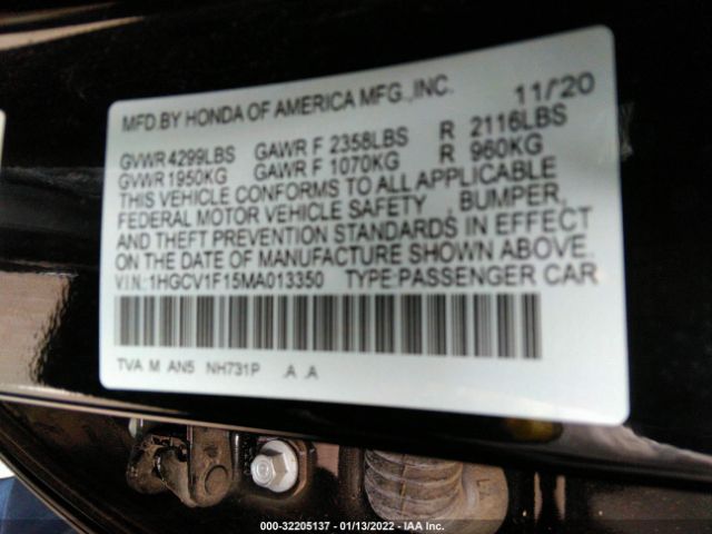 Photo 8 VIN: 1HGCV1F15MA013350 - HONDA ACCORD SEDAN 