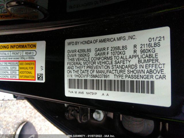 Photo 8 VIN: 1HGCV1F15MA037891 - HONDA ACCORD SEDAN 