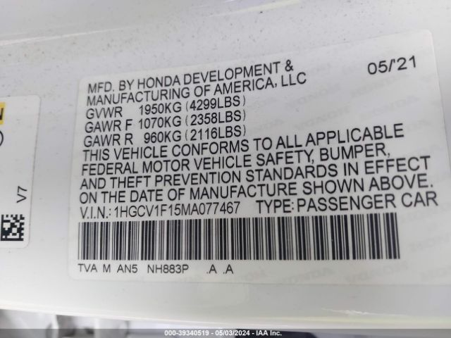 Photo 8 VIN: 1HGCV1F15MA077467 - HONDA ACCORD 