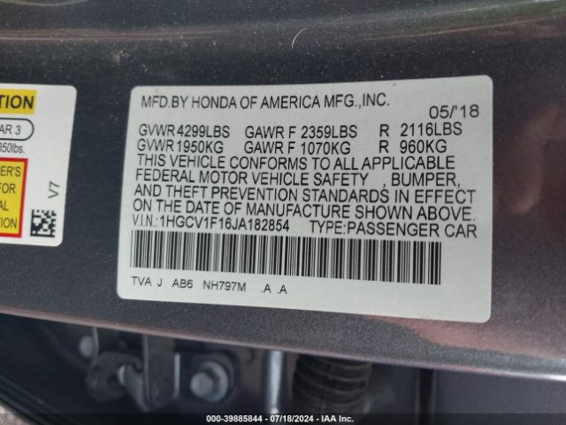 Photo 8 VIN: 1HGCV1F16JA182854 - HONDA ACCORD 