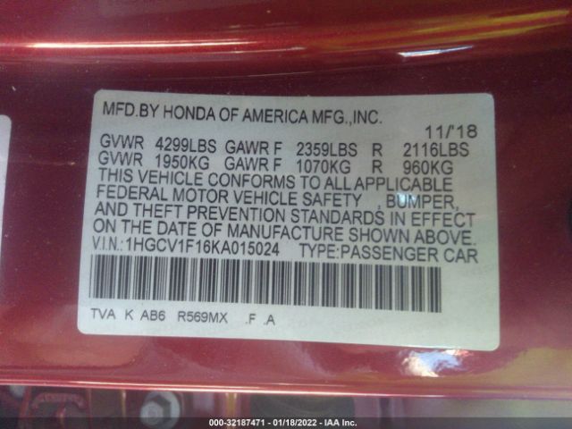 Photo 8 VIN: 1HGCV1F16KA015024 - HONDA ACCORD SEDAN 