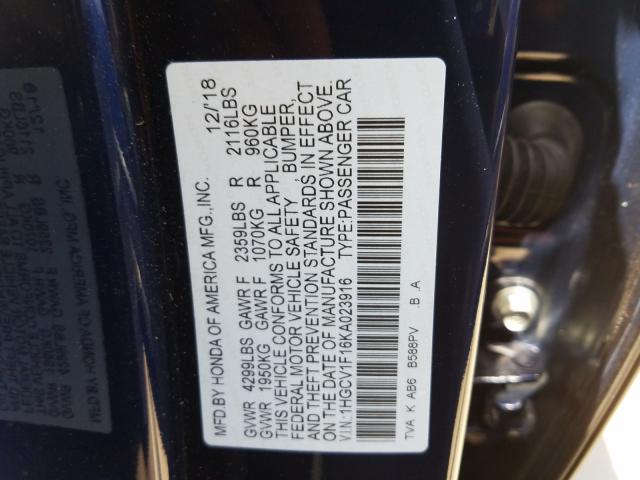 Photo 9 VIN: 1HGCV1F16KA023916 - HONDA ACCORD LX 