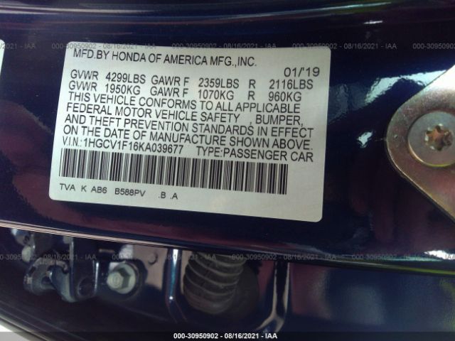 Photo 8 VIN: 1HGCV1F16KA039677 - HONDA ACCORD SEDAN 