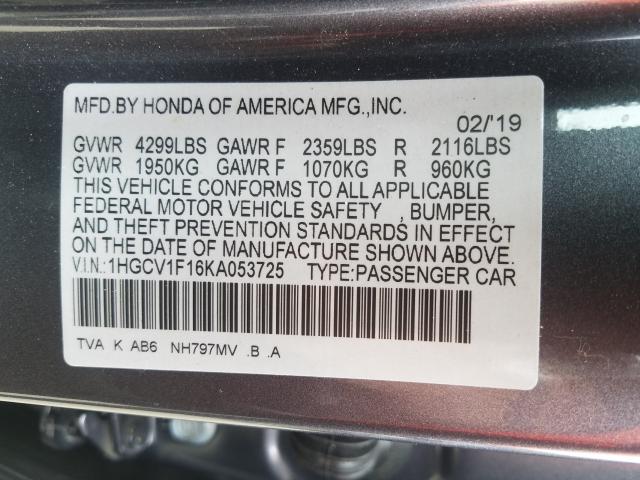 Photo 9 VIN: 1HGCV1F16KA053725 - HONDA ACCORD LX 