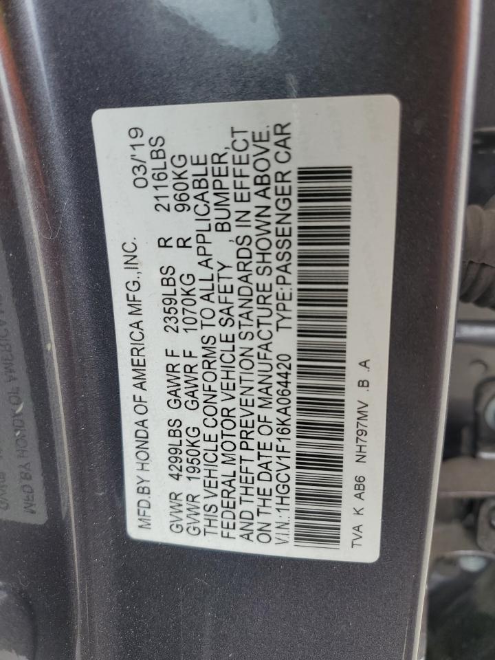 Photo 12 VIN: 1HGCV1F16KA064420 - HONDA ACCORD 