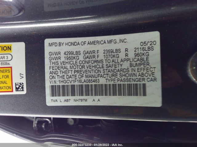 Photo 8 VIN: 1HGCV1F16LA085463 - HONDA ACCORD SEDAN 