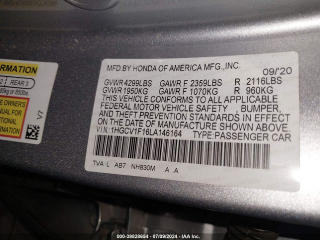 Photo 8 VIN: 1HGCV1F16LA146164 - HONDA ACCORD 