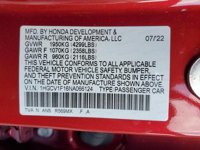 Photo 11 VIN: 1HGCV1F16NA066124 - HONDA ACCORD 