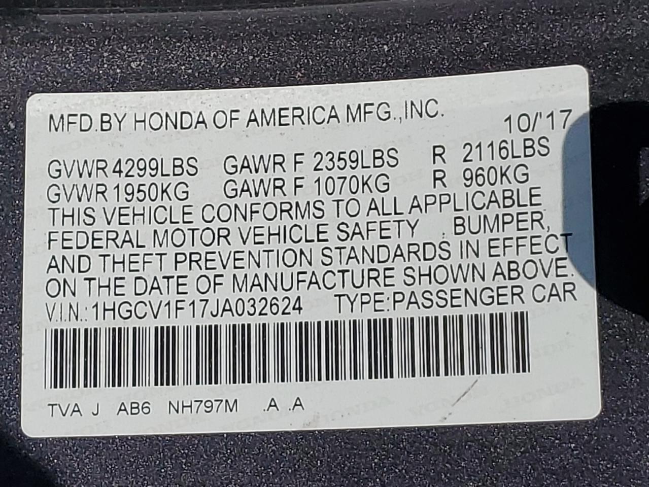 Photo 11 VIN: 1HGCV1F17JA032624 - HONDA ACCORD 