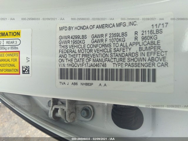 Photo 8 VIN: 1HGCV1F17JA046748 - HONDA ACCORD SEDAN 