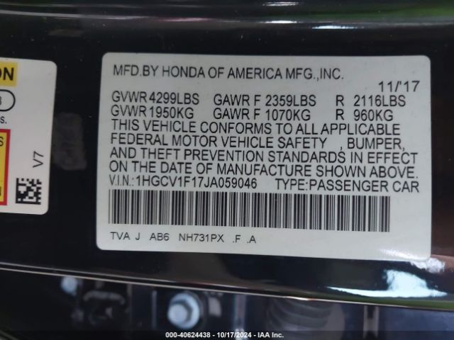 Photo 8 VIN: 1HGCV1F17JA059046 - HONDA ACCORD 