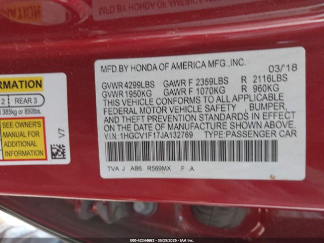 Photo 8 VIN: 1HGCV1F17JA132769 - HONDA ACCORD 