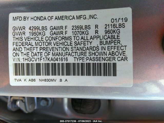 Photo 8 VIN: 1HGCV1F17KA041616 - HONDA ACCORD 