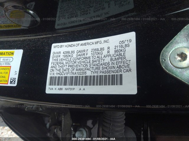 Photo 8 VIN: 1HGCV1F17KA102205 - HONDA ACCORD SEDAN 