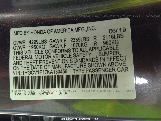 Photo 8 VIN: 1HGCV1F17KA130456 - HONDA ACCORD SEDAN 