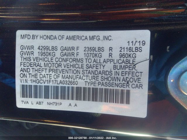 Photo 8 VIN: 1HGCV1F17LA032660 - HONDA ACCORD SEDAN 