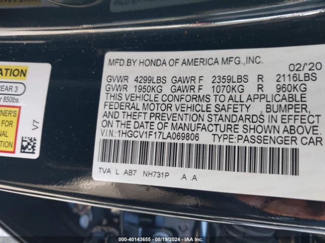 Photo 8 VIN: 1HGCV1F17LA069806 - HONDA ACCORD 