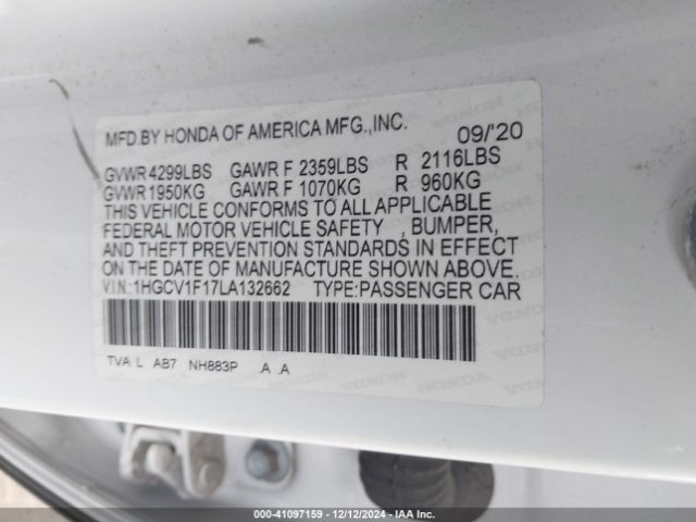 Photo 8 VIN: 1HGCV1F17LA132662 - HONDA ACCORD 