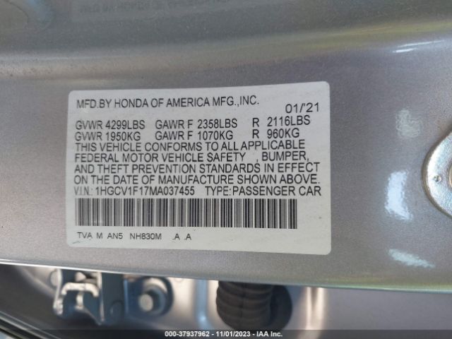 Photo 8 VIN: 1HGCV1F17MA037455 - HONDA ACCORD 