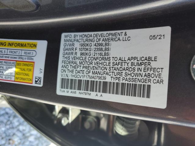 Photo 12 VIN: 1HGCV1F17MA079639 - HONDA ACCORD LX 