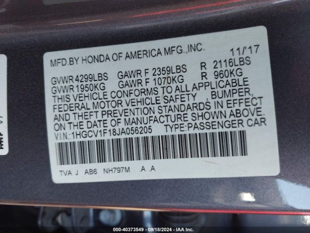 Photo 8 VIN: 1HGCV1F18JA056205 - HONDA ACCORD 